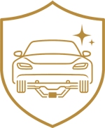 Gold line icon of a clean vehicle inside a shield, representing preserved factory appearance.
